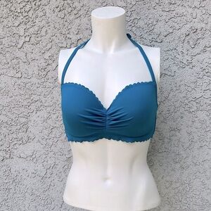 Victoria’s Secret blue ruffled ruched scalloped edges halter bikini top swimsuit